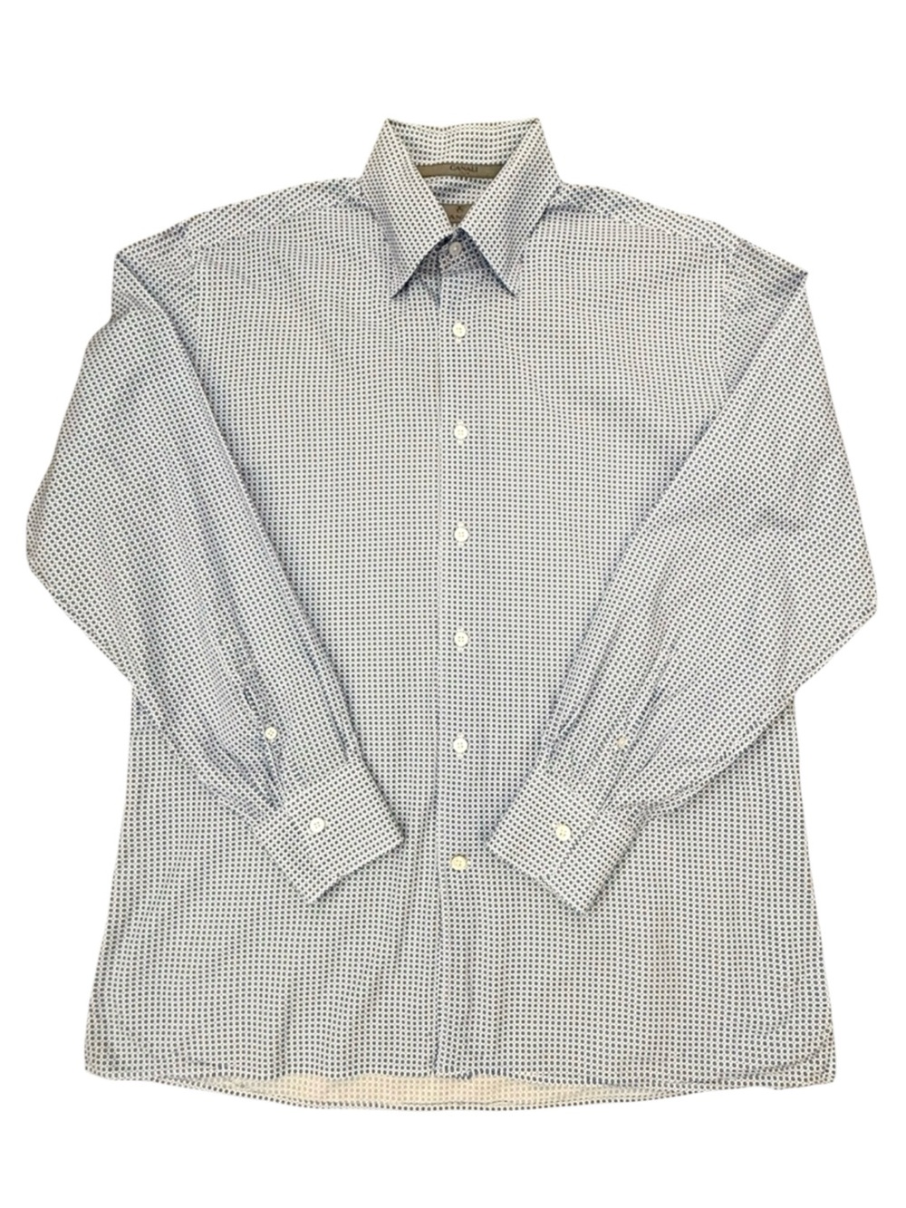 Canali Italy Blue White Micro Floral Ditsy Print Cotton Button Up Shirt Large